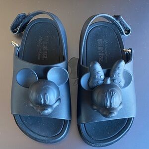 Mini Melissa Kids Black Mickey and Minnie Sandals